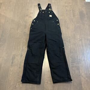 Vtg Carhartt Duck Bib Overalls 36x30 Black R03 BLK USA Union Made Quilted Zip